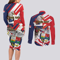 Panama Fiestas Patrias Couples Matching Long Sleeve Bodycon Dress and Long Sleeve Button Shirt Pro Mundi Beneficio - Wonder Print Shop