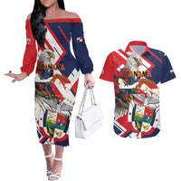 Panama Fiestas Patrias Couples Matching Off The Shoulder Long Sleeve Dress and Hawaiian Shirt Pro Mundi Beneficio - Wonder Print Shop