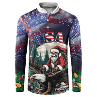 Personalized USA Christmas Button Sweatshirt Santa Claus With Eagle - Wonder Print Shop
