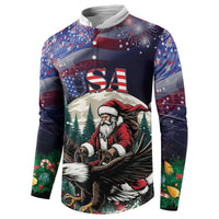 Personalized USA Christmas Button Sweatshirt Santa Claus With Eagle - Wonder Print Shop