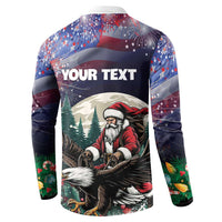 Personalized USA Christmas Button Sweatshirt Santa Claus With Eagle - Wonder Print Shop