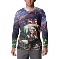 Personalized USA Christmas Button Sweatshirt Santa Claus With Eagle - Wonder Print Shop