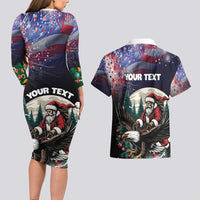 Personalized USA Christmas Couples Matching Long Sleeve Bodycon Dress and Hawaiian Shirt Santa Claus With Eagle - Wonder Print Shop