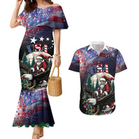 Personalized USA Christmas Couples Matching Mermaid Dress and Hawaiian Shirt Santa Claus With Eagle - Wonder Print Shop