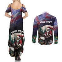 Personalized USA Christmas Couples Matching Summer Maxi Dress and Long Sleeve Button Shirt Santa Claus With Eagle - Wonder Print Shop