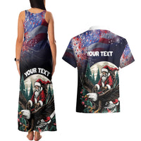 Personalized USA Christmas Couples Matching Tank Maxi Dress and Hawaiian Shirt Santa Claus With Eagle - Wonder Print Shop