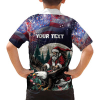 Personalized USA Christmas Family Matching Off The Shoulder Long Sleeve Dress and Hawaiian Shirt Santa Claus With Eagle - Wonder Print Shop