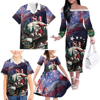 Personalized USA Christmas Family Matching Off The Shoulder Long Sleeve Dress and Hawaiian Shirt Santa Claus With Eagle - Wonder Print Shop