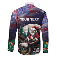 Personalized USA Christmas Family Matching Off The Shoulder Long Sleeve Dress and Hawaiian Shirt Santa Claus With Eagle - Wonder Print Shop