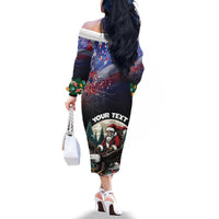 Personalized USA Christmas Family Matching Off The Shoulder Long Sleeve Dress and Hawaiian Shirt Santa Claus With Eagle - Wonder Print Shop