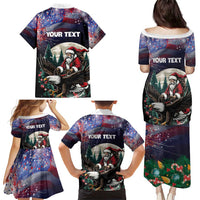 Personalized USA Christmas Family Matching Puletasi and Hawaiian Shirt Santa Claus With Eagle - Wonder Print Shop