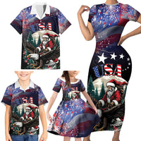 Personalized USA Christmas Family Matching Short Sleeve Bodycon Dress and Hawaiian Shirt Santa Claus With Eagle - Wonder Print Shop