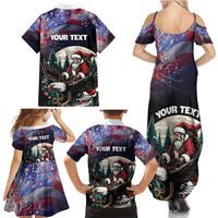 Personalized USA Christmas Family Matching Summer Maxi Dress and Hawaiian Shirt Santa Claus With Eagle - Wonder Print Shop