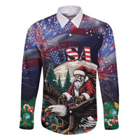 Personalized USA Christmas Family Matching Summer Maxi Dress and Hawaiian Shirt Santa Claus With Eagle - Wonder Print Shop
