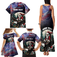 Personalized USA Christmas Family Matching Tank Maxi Dress and Hawaiian Shirt Santa Claus With Eagle - Wonder Print Shop
