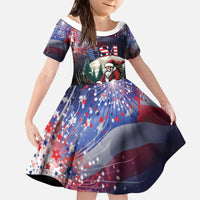 Personalized USA Christmas Kid Short Sleeve Dress Santa Claus With Eagle - Wonder Print Shop