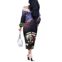Personalized USA Christmas Off The Shoulder Long Sleeve Dress Santa Claus With Eagle - Wonder Print Shop