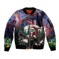 Personalized USA Christmas Sleeve Zip Bomber Jacket Santa Claus With Eagle - Wonder Print Shop