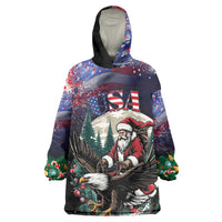 Personalized USA Christmas Wearable Blanket Hoodie Santa Claus With Eagle - Wonder Print Shop