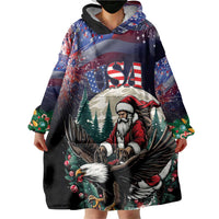 Personalized USA Christmas Wearable Blanket Hoodie Santa Claus With Eagle - Wonder Print Shop