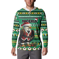 Nigeria Christmas Button Sweatshirt Eagle Santa African Pattern - Wonder Print Shop