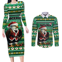 Nigeria Christmas Couples Matching Long Sleeve Bodycon Dress and Long Sleeve Button Shirt Eagle Santa African Pattern - Wonder Print Shop