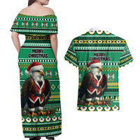 Nigeria Christmas Couples Matching Off Shoulder Maxi Dress and Hawaiian Shirt Eagle Santa African Pattern - Wonder Print Shop