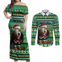 Nigeria Christmas Couples Matching Off Shoulder Maxi Dress and Long Sleeve Button Shirt Eagle Santa African Pattern - Wonder Print Shop