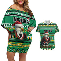 Nigeria Christmas Couples Matching Off Shoulder Short Dress and Hawaiian Shirt Eagle Santa African Pattern - Wonder Print Shop