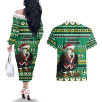 Nigeria Christmas Couples Matching Off The Shoulder Long Sleeve Dress and Hawaiian Shirt Eagle Santa African Pattern - Wonder Print Shop