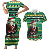 Nigeria Christmas Couples Matching Short Sleeve Bodycon Dress and Hawaiian Shirt Eagle Santa African Pattern - Wonder Print Shop