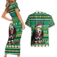 Nigeria Christmas Couples Matching Short Sleeve Bodycon Dress and Hawaiian Shirt Eagle Santa African Pattern - Wonder Print Shop