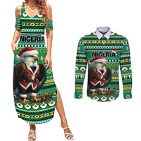 Nigeria Christmas Couples Matching Summer Maxi Dress and Long Sleeve Button Shirt Eagle Santa African Pattern - Wonder Print Shop