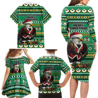 Nigeria Christmas Family Matching Long Sleeve Bodycon Dress and Hawaiian Shirt Eagle Santa African Pattern - Wonder Print Shop