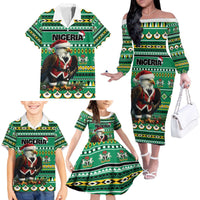 Nigeria Christmas Family Matching Off The Shoulder Long Sleeve Dress and Hawaiian Shirt Eagle Santa African Pattern - Wonder Print Shop