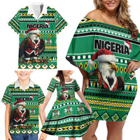 Nigeria Christmas Family Matching Off Shoulder Short Dress and Hawaiian Shirt Eagle Santa African Pattern - Wonder Print Shop