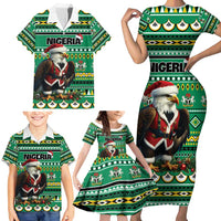 Nigeria Christmas Family Matching Short Sleeve Bodycon Dress and Hawaiian Shirt Eagle Santa African Pattern - Wonder Print Shop