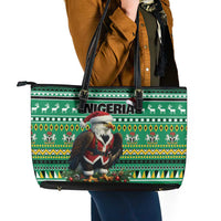 Nigeria Christmas Leather Tote Bag Eagle Santa African Pattern - Wonder Print Shop