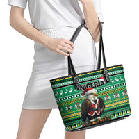 Nigeria Christmas Leather Tote Bag Eagle Santa African Pattern - Wonder Print Shop