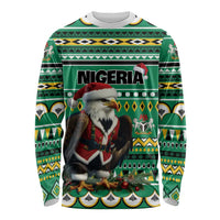 Nigeria Christmas Long Sleeve Shirt Eagle Santa African Pattern - Wonder Print Shop