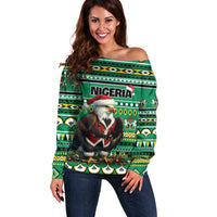 Nigeria Christmas Off Shoulder Sweater Eagle Santa African Pattern - Wonder Print Shop