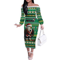 Nigeria Christmas Off The Shoulder Long Sleeve Dress Eagle Santa African Pattern - Wonder Print Shop