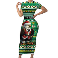 Nigeria Christmas Short Sleeve Bodycon Dress Eagle Santa African Pattern - Wonder Print Shop