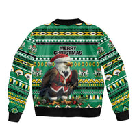 Nigeria Christmas Sleeve Zip Bomber Jacket Eagle Santa African Pattern - Wonder Print Shop