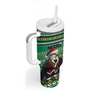 Nigeria Christmas Tumbler With Handle Eagle Santa African Pattern - Wonder Print Shop