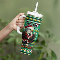 Nigeria Christmas Tumbler With Handle Eagle Santa African Pattern - Wonder Print Shop