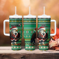 Nigeria Christmas Tumbler With Handle Eagle Santa African Pattern - Wonder Print Shop