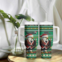 Nigeria Christmas Tumbler With Handle Eagle Santa African Pattern - Wonder Print Shop
