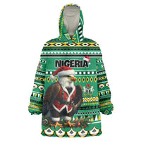 Nigeria Christmas Wearable Blanket Hoodie Eagle Santa African Pattern - Wonder Print Shop