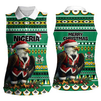 Nigeria Christmas Women Sleeveless Polo Shirt Eagle Santa African Pattern - Wonder Print Shop